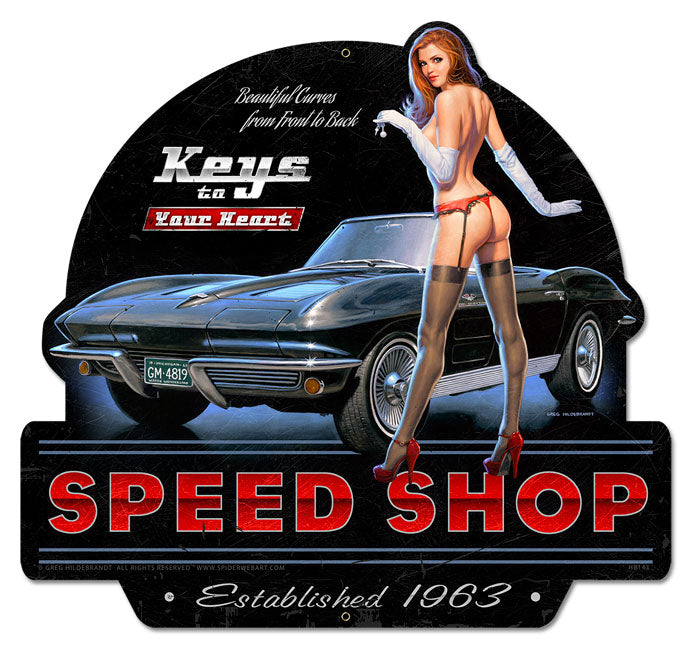 Stingray Speed Shop, Pinup Girls, Custom Metal Shape, 15 X 14 Inches