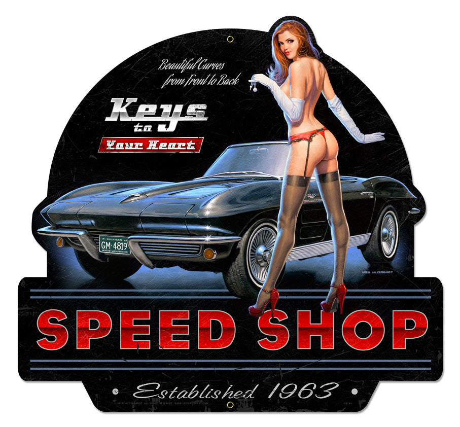 Stingray Speed Shop, Pinup Girls, Custom Metal Shape, 26 X 24 Inches