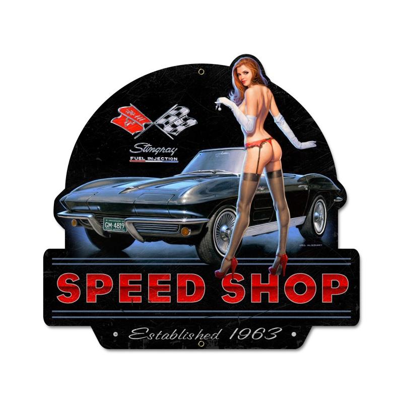 Stingray Speed Shop, Pinup Girls, Custom Metal Shape, 26 X 24 Inches
