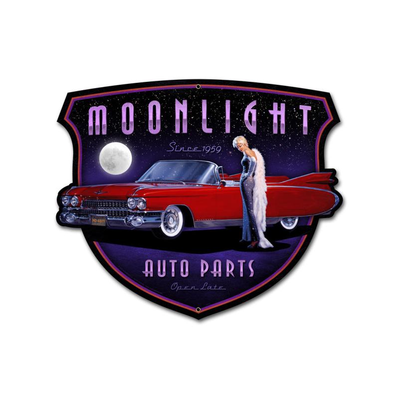 Moonlight Auto Parts, Pinup Girls, Custom Metal Shape, 18 X 15 Inches