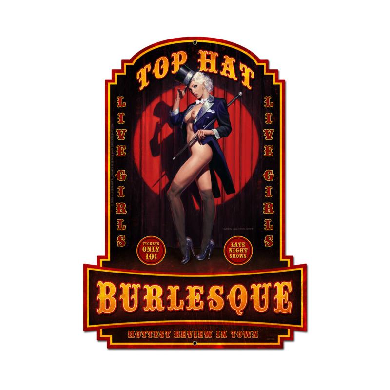 Top Hat Burlesque, Pinup Girls, Custom Metal Shape, 13 X 18 Inches