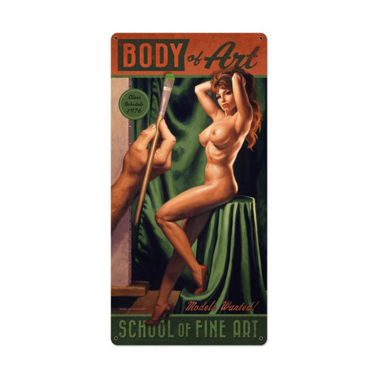 Body Of Art, Pinup Girls, Metal Sign, 18 X 36 Inches