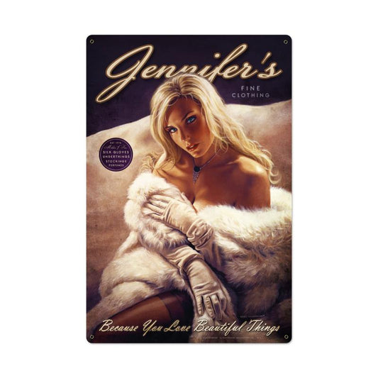 Jennifers Fine Clothing, Pinup Girls, Metal Sign, 24 X 36 Inches