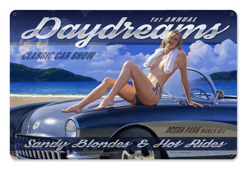 Daydreams Car Show, Licensed Products/American Beauties by Greg Hildebrandt, SATIN METAL SIGN , 18 X 12 Inches
