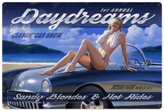 Daydreams Car Show Xl, Licensed Products/American Beauties by Greg Hildebrandt, SATIN METAL SIGN , 36 X 24 Inches