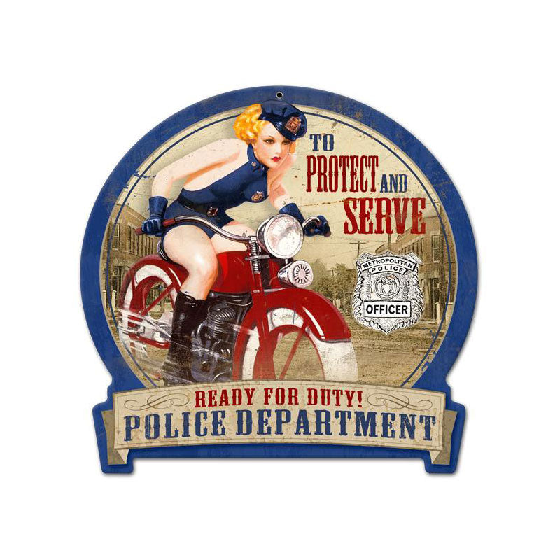 Police Bike, Motorcycle, Round Banner Metal Sign, 16 X 15 Inches