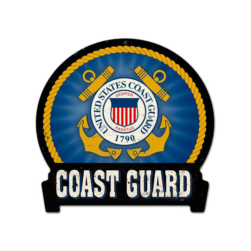 Coast Guard, Allied Military, Round Banner Metal Sign, 16 X 15 Inches