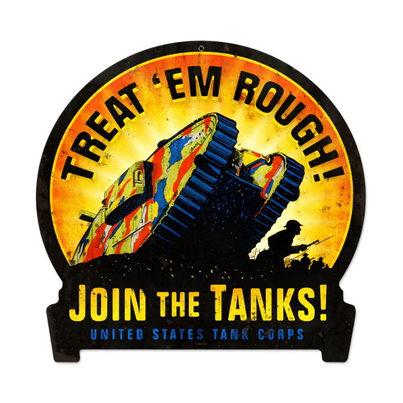 Join The Tanks, Allied Military, Round Banner Metal Sign, 15 X 16 Inches