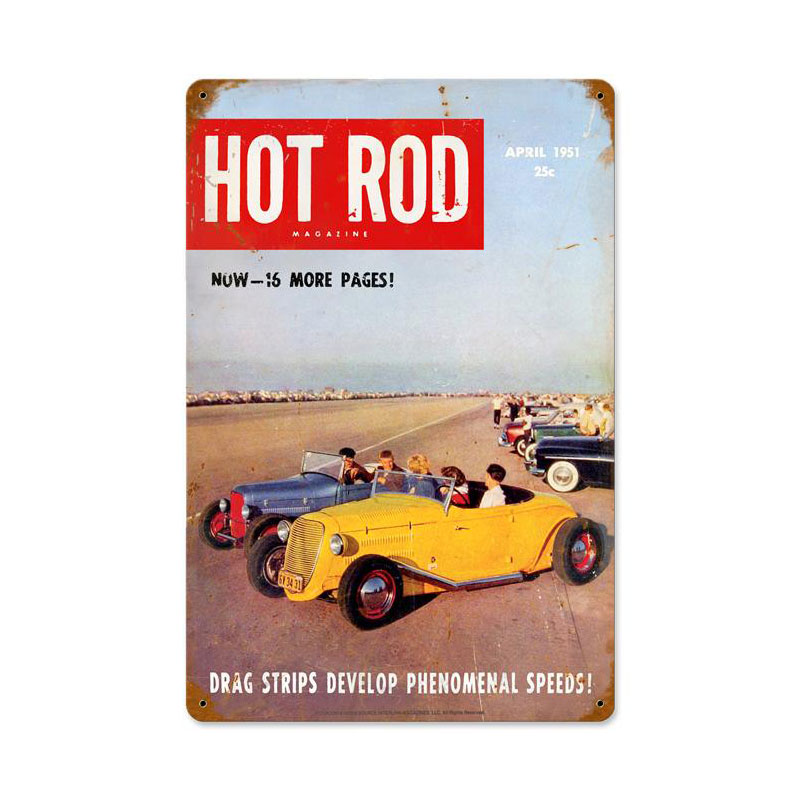 Drag Strips (Apr. 1951), Automotive, Vintage Metal Sign, 12 X 18 Inches