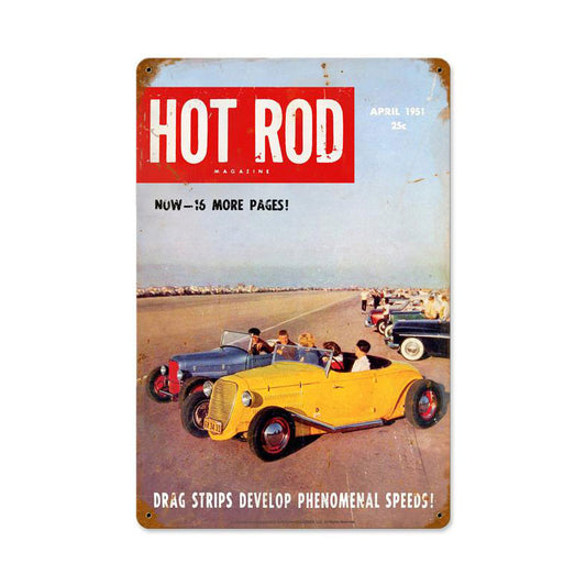 Drag Strips (Apr. 1951), Automotive, Vintage Metal Sign, 12 X 18 Inches