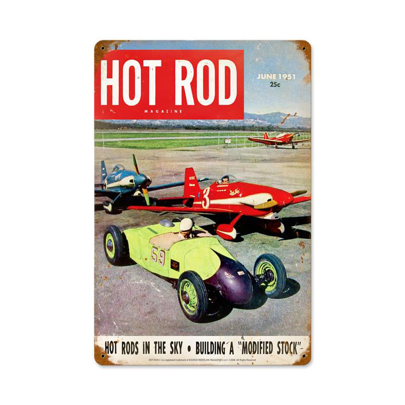 Hot Rods In The Sky (Jun. 1951), Automotive, Vintage Metal Sign, 12 X 18 Inches