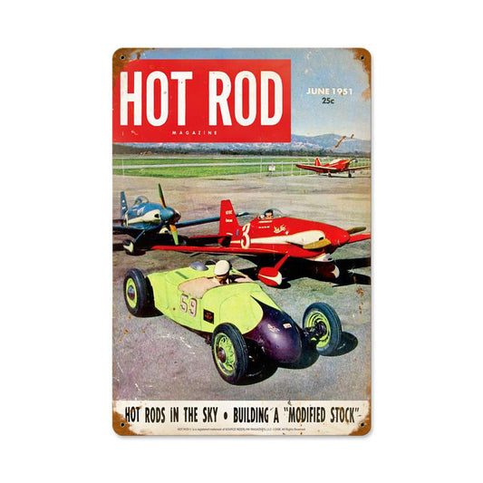 Hot Rods In The Sky (Jun. 1951), Automotive, Vintage Metal Sign, 12 X 18 Inches