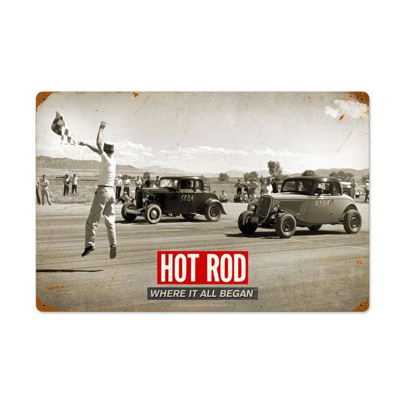 Drag Race: Where It All Began, Automotive, Vintage Metal Sign, 24 X 16 Inches