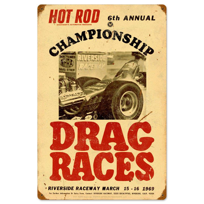 championship Drag Races, Automotive, Vintage Metal Sign, 16 X 24 Inches