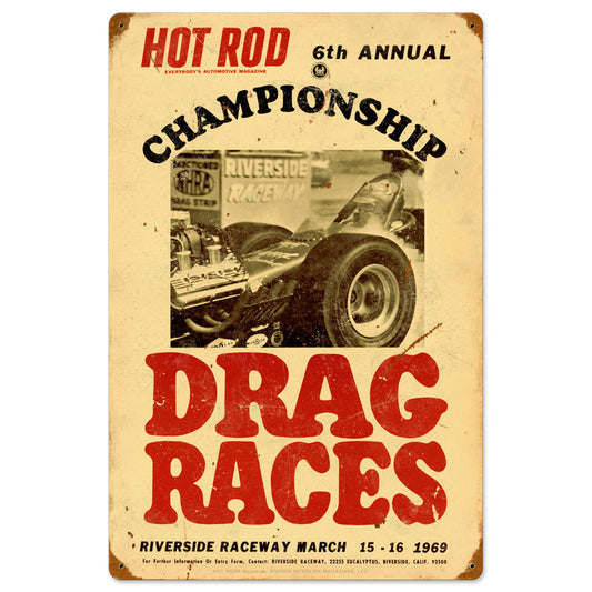 championship Drag Races, Automotive, Vintage Metal Sign, 16 X 24 Inches
