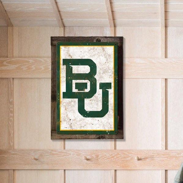 Baylor Bears Wall Art, Rustic Metal Sign, Optional Rustic Wood Frame, College Teams, Mascots, and Sports