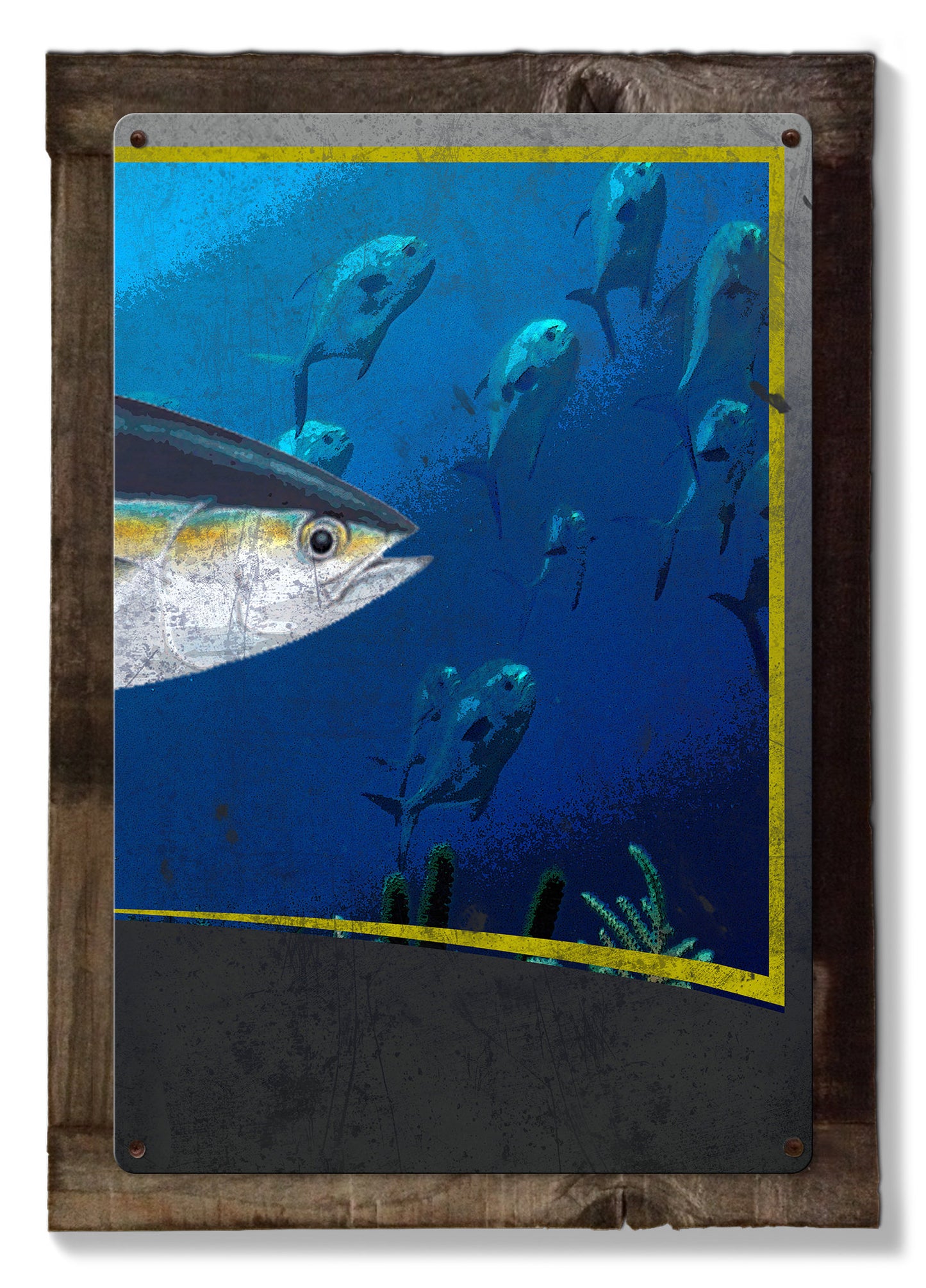 Ahi, Yellowfin Tuna, METAL Triptych, Optional Rustic Wood Frame, Sport Fishing, Wall Art, Ocean, Nautical