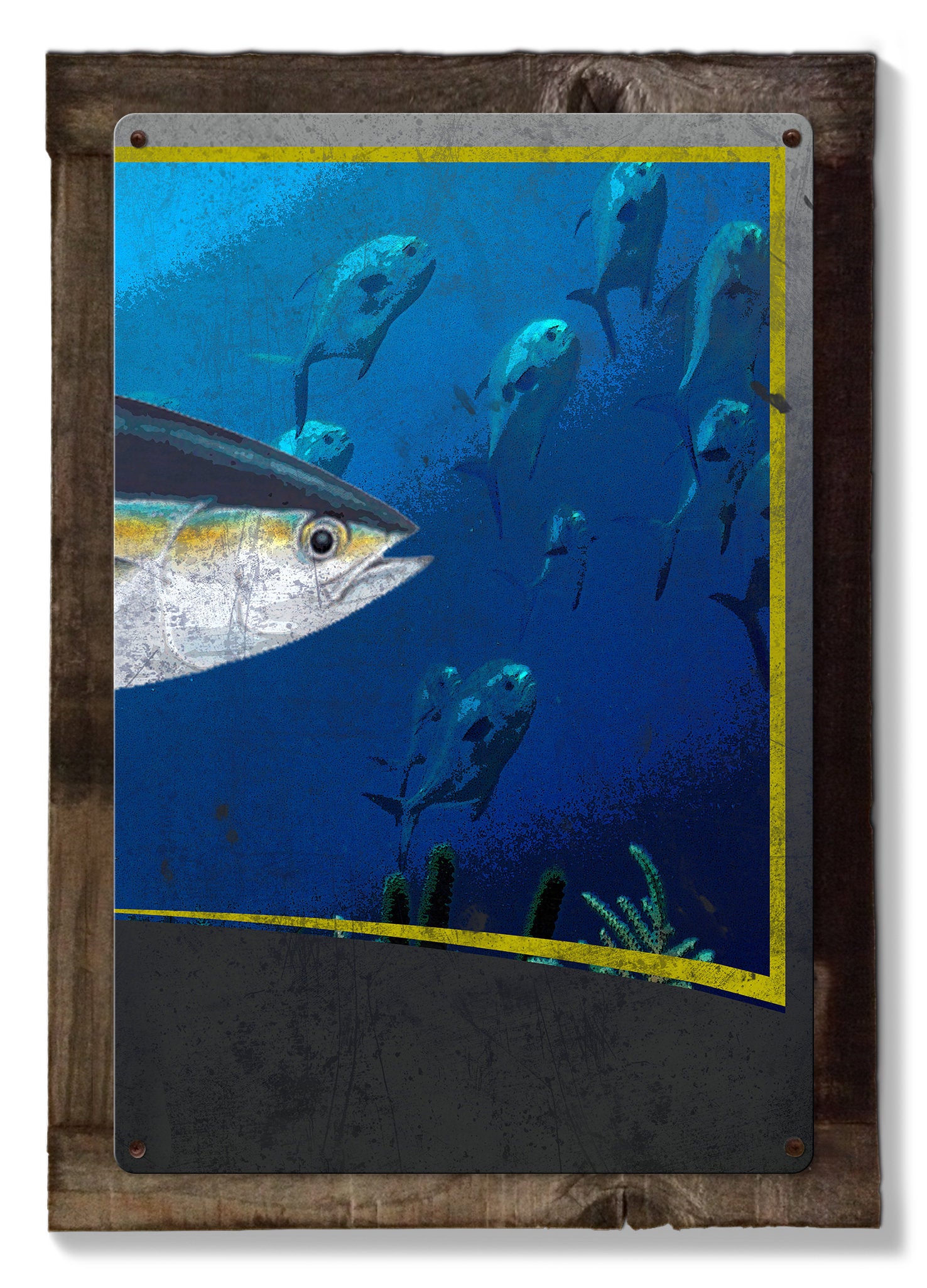 Ahi, Yellowfin Tuna, METAL Triptych, Optional Rustic Wood Frame, Sport Fishing, Wall Art, Ocean, Nautical