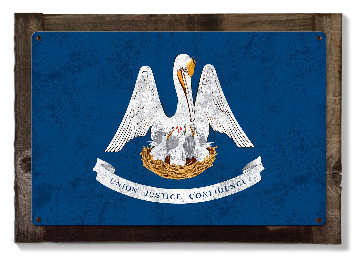 Louisiana State Flag, Union Justice Confidence, Metal Sign, Optional Rustic Wood Frame, Wall Decor, Wall Art, FREE SHIPPING!