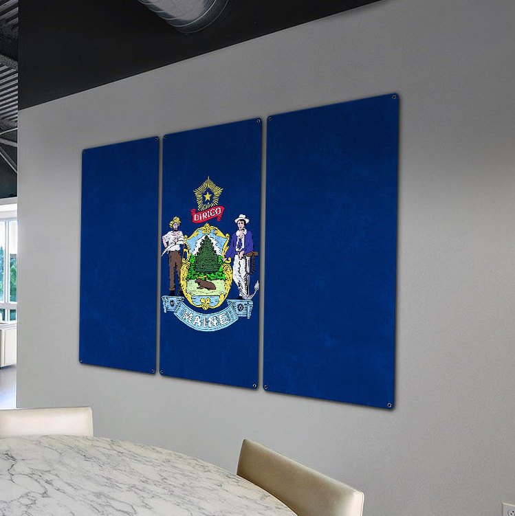 Maine State Flag,  It Must be Maine, Triptych Metal Sign, Wall Decor, Wall Art, Vintage, 54"x36"