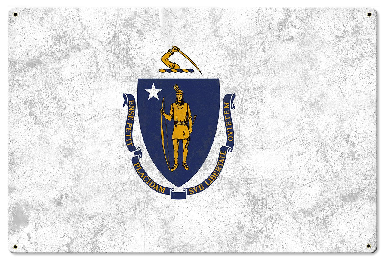 Massachusetts State Flag, The Spirit of America, Metal Sign, Optional Rustic Wood Frame, Wall Decor, Wall Art, FREE SHIPPING!