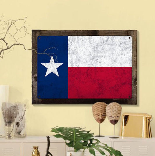 Texas State Flag, The Lone Star State, Metal Sign, Optional Rustic Wood Frame, Wall Decor, Wall Art, Vintage, Rustic, FREE SHIPPING!