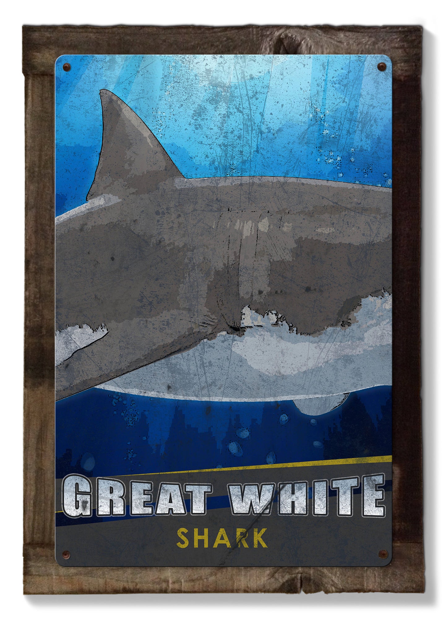 Great White Shark, METAL Triptych, Optional Rustic Wood Frame, Sharks, Wall Art, Ocean, Nautical