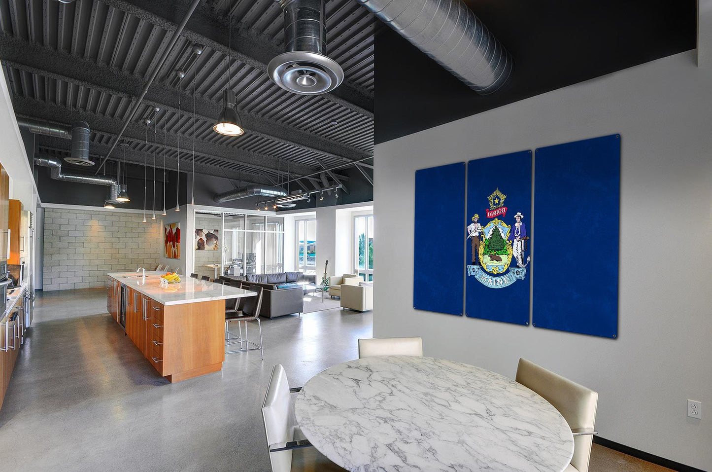 Maine State Flag,  It Must be Maine, Triptych Metal Sign, Wall Decor, Wall Art, Vintage, 54"x36"