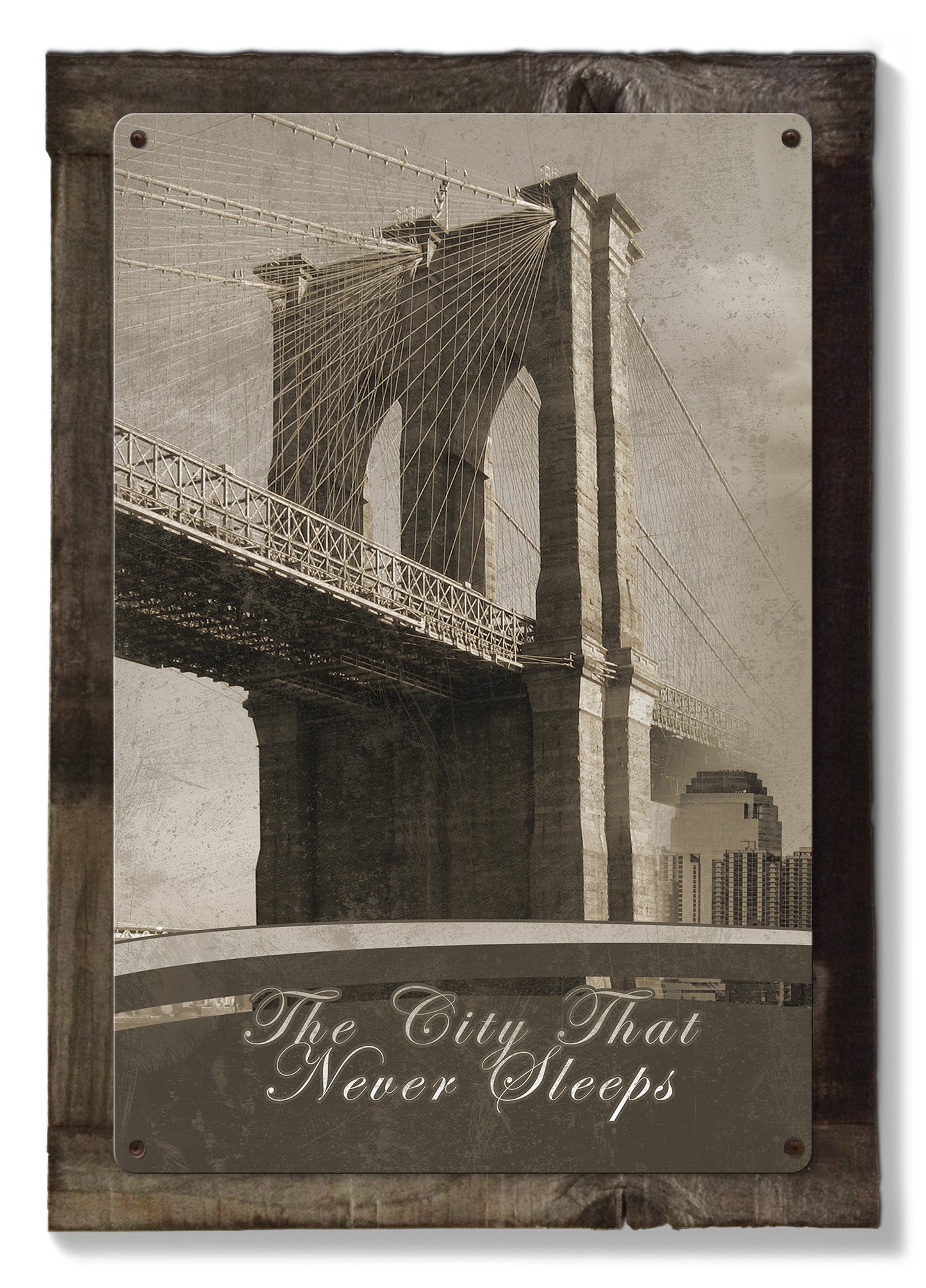 New York City, Skyline, Landmarks Brooklyn Bridge, Statue of Liberty , METAL Triptych, Optional Rustic Wood Frame, Wall Art