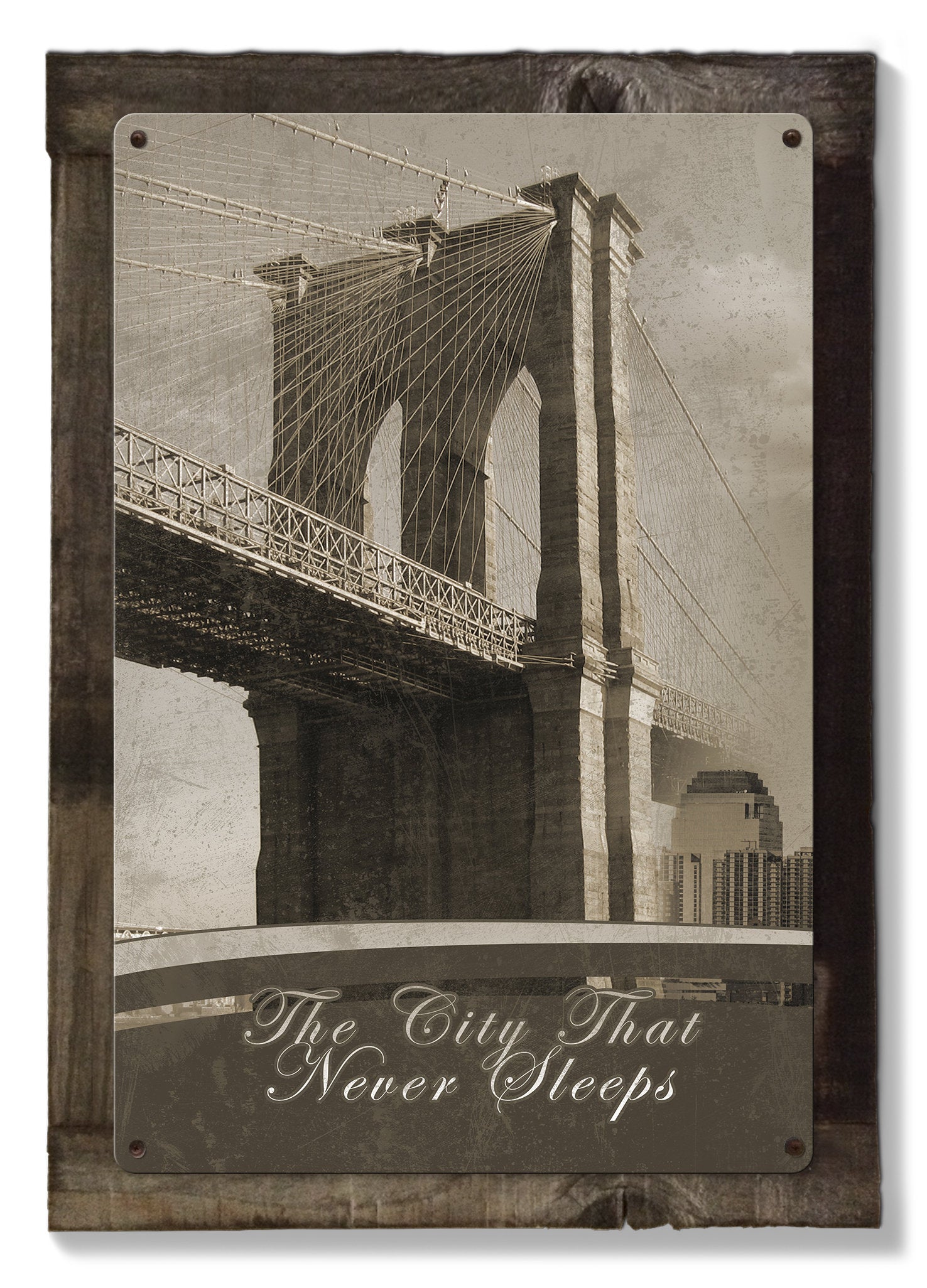 New York City, Skyline, Landmarks Brooklyn Bridge, Statue of Liberty , METAL Triptych, Optional Rustic Wood Frame, Wall Art