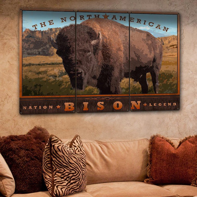 The North American Bison, Buffalo, Tatanka, Western, Americana, Native American, Indian, Triptych, Metal Sign, Wall Decor, Wall Art, 54"x36"