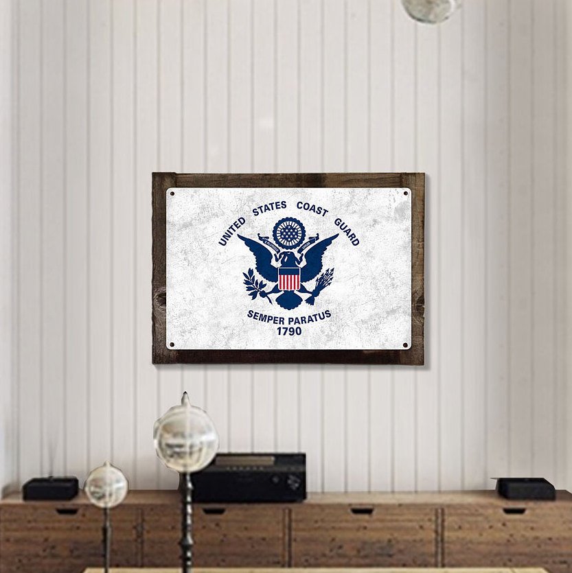 United States Coast Guard Flag, Metal Sign, Optional Rustic Wood Frame, Wall Decor, Wall Art, Vintage, Rustic, FREE SHIPPING!