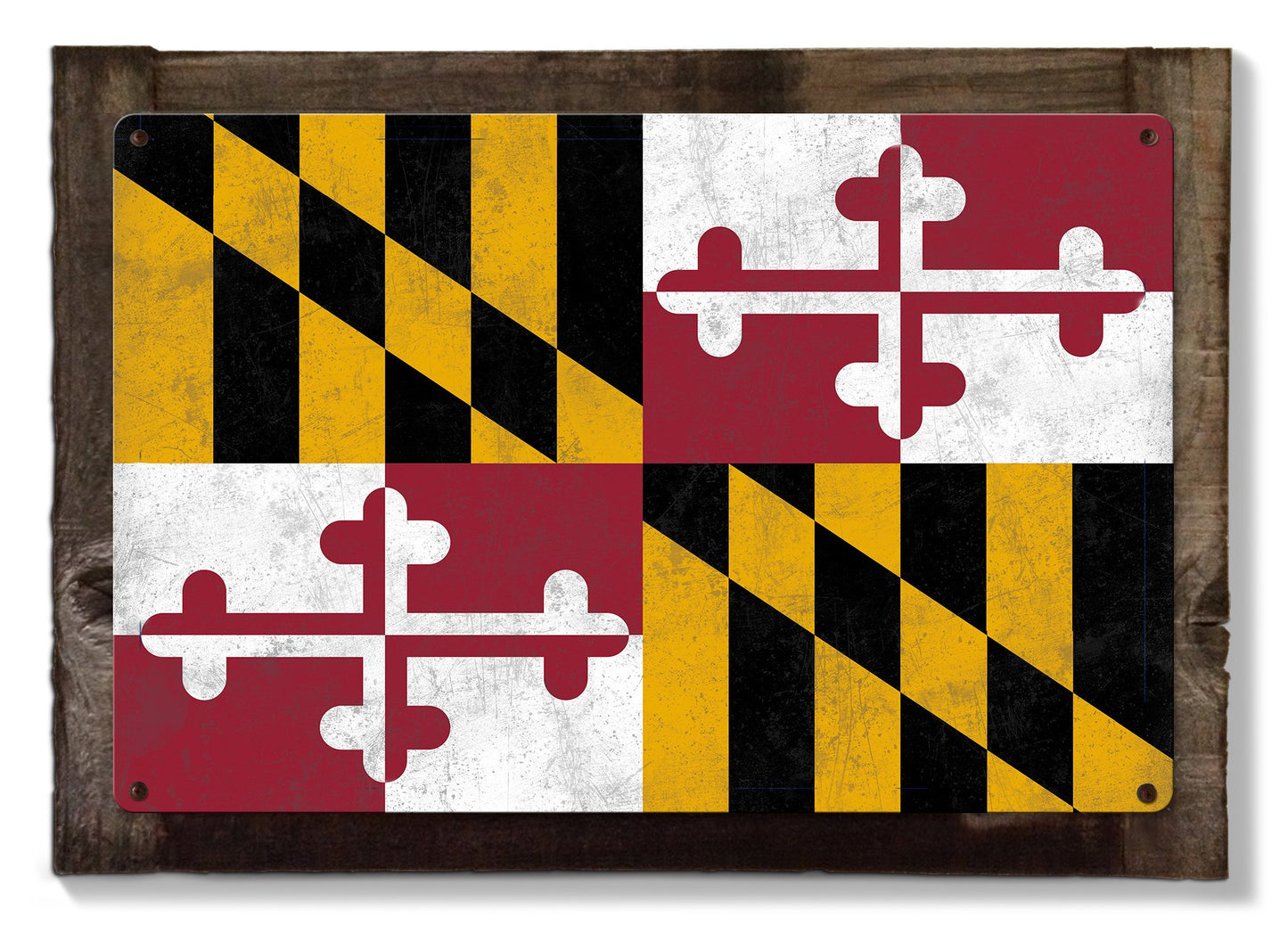 Maryland State Flag, Go to Maryland, METAL Sign, Optional Rustic Wood Frame, Wall Decor, Wall Art, Vintage