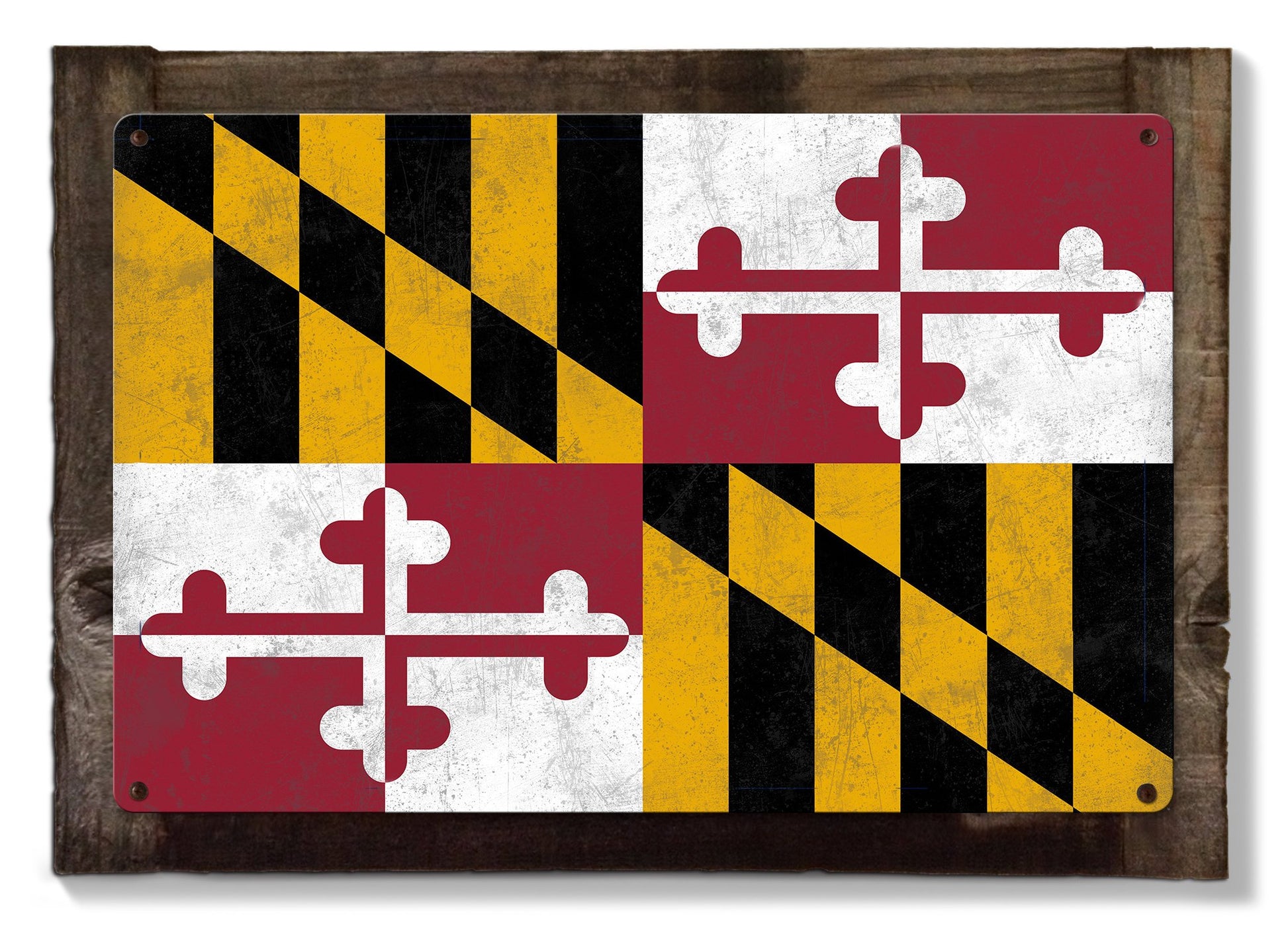 Maryland State Flag, Go to Maryland, METAL Sign, Optional Rustic Wood Frame, Wall Decor, Wall Art, Vintage
