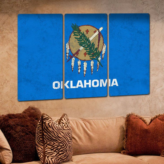 Oklahoma State Flag, "Oklahoma is OK", Triptych Metal Sign, Wall Decor, Wall Art, Vintage, 54"x36"