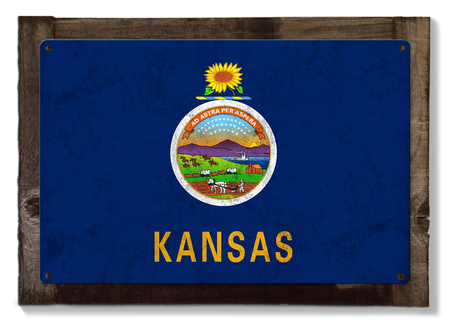 Kansas State Flag, Kansas, as big as you think, Metal Sign, Optional Rustic Wood Frame, Wall Decor, Wall Art, FREE SHIPPING!