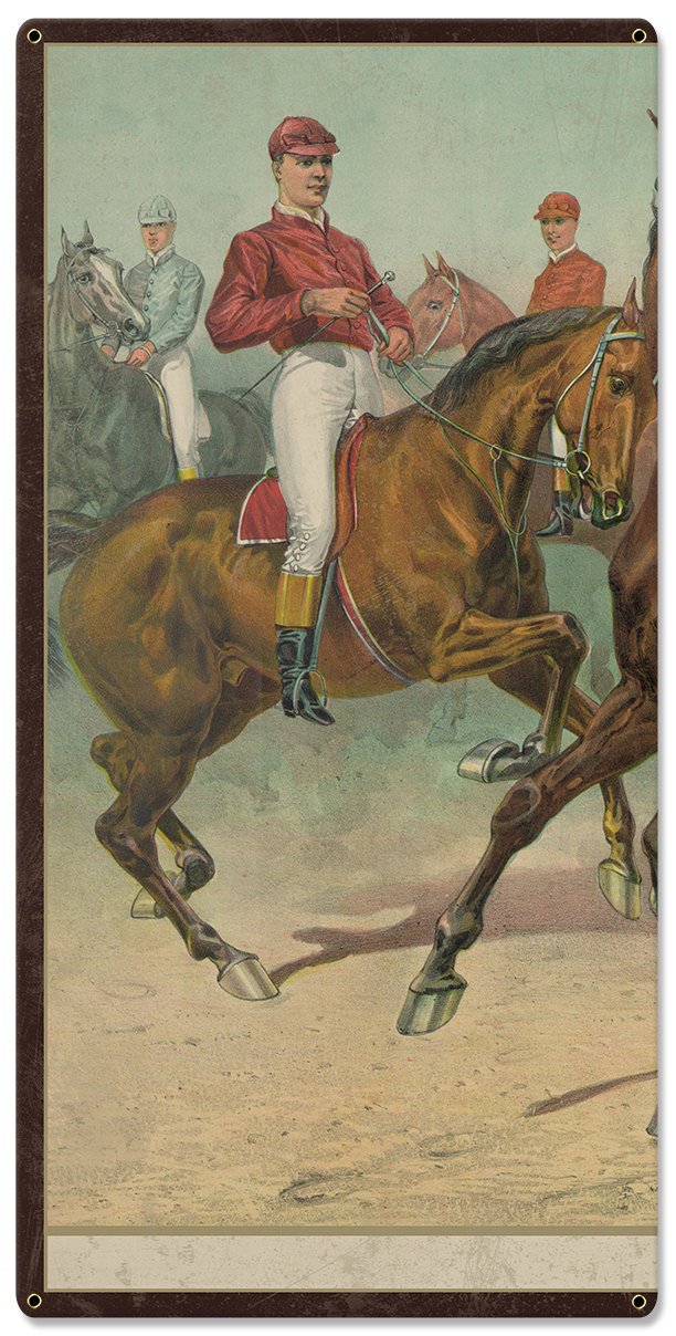 Eager For The Race, Seven Jockeys Currier & Ives 1893, Horse Races, Triptych Metal Sign, Americana, Wall Decor, Wall Art 54"x36"
