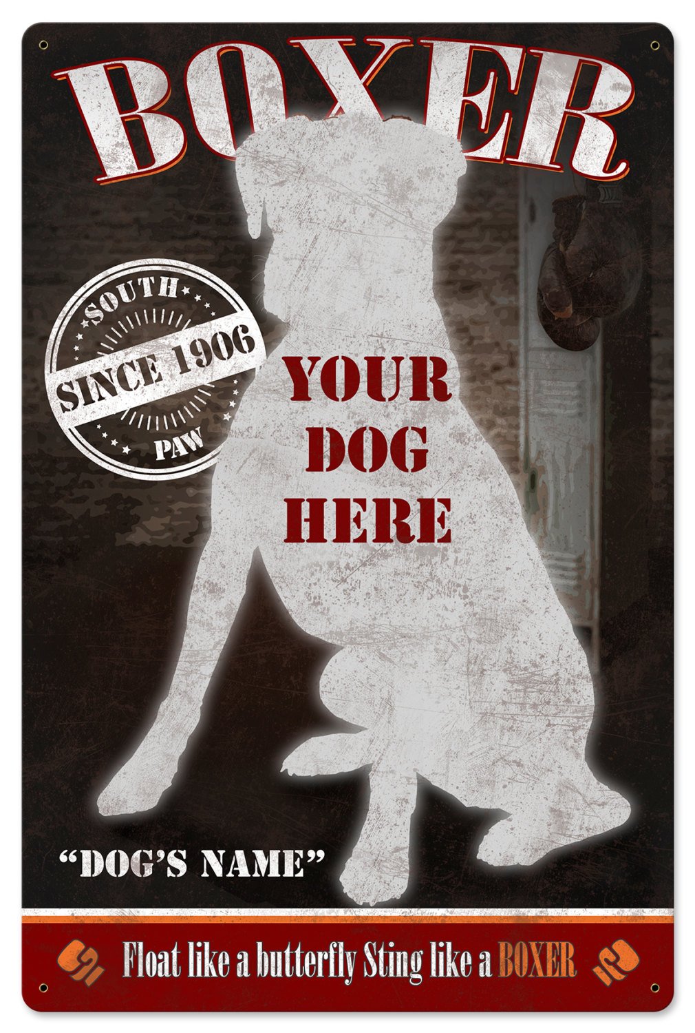 Boxer, Sting Like a Boxer, Dog Metal Sign, Pet Lovers, Wood Frame Option.