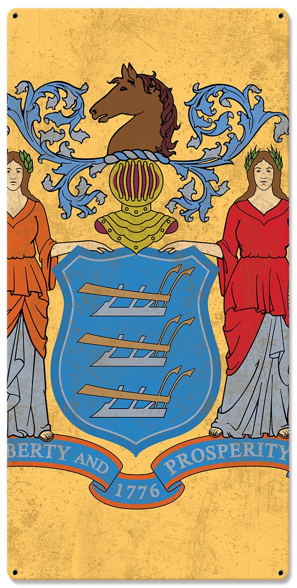 New Jersey State Flag, Liberty & Prosperity, Triptych Metal Sign, Wall Decor, Wall Art, Vintage, 54"x36"