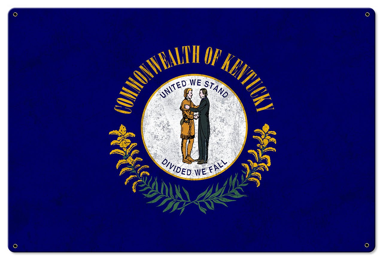 Kentucky State Flag, United We Stand Divided we Fall, Metal Sign, Optional Rustic Wood Frame, Wall Decor, Wall Art