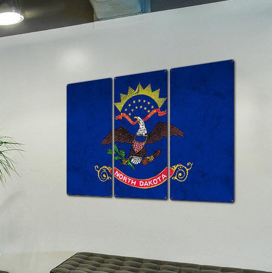 North Dakota State Flag, Legendary, Discover the Spirit, Triptych Metal Sign, Wall Decor, Wall Art, Vintage, 54"x36"