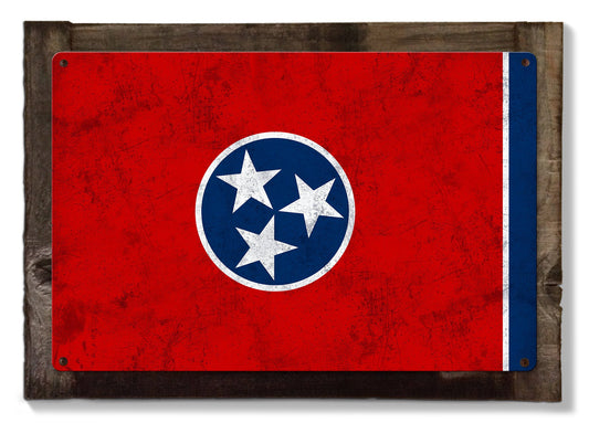 Tennessee State Flag, The Volunteer State,  Metal Sign, Optional Rustic Wood Frame, Wall Decor, Wall Art, Vintage, Rustic, FREE SHIPPING!
