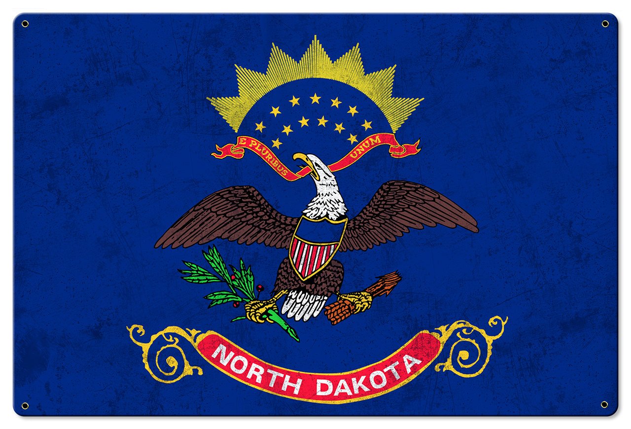 North Dakota State Flag, Legendary, Metal Sign, Optional Rustic Wood Frame, Wall Decor, Wall Art, FREE SHIPPING!