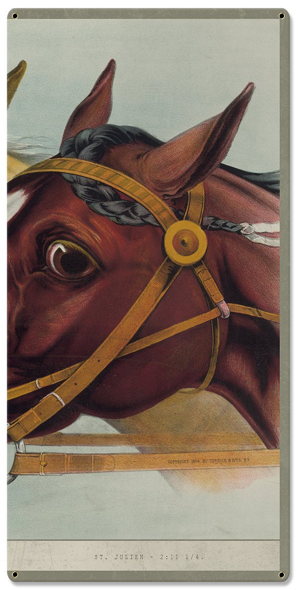 Neck and Neck to the Wire, Jay Eye See, Currier & Ives 1884, Horse Races, Triptych Metal Sign, Americana, Wall Decor, Wall Art 54"x36"