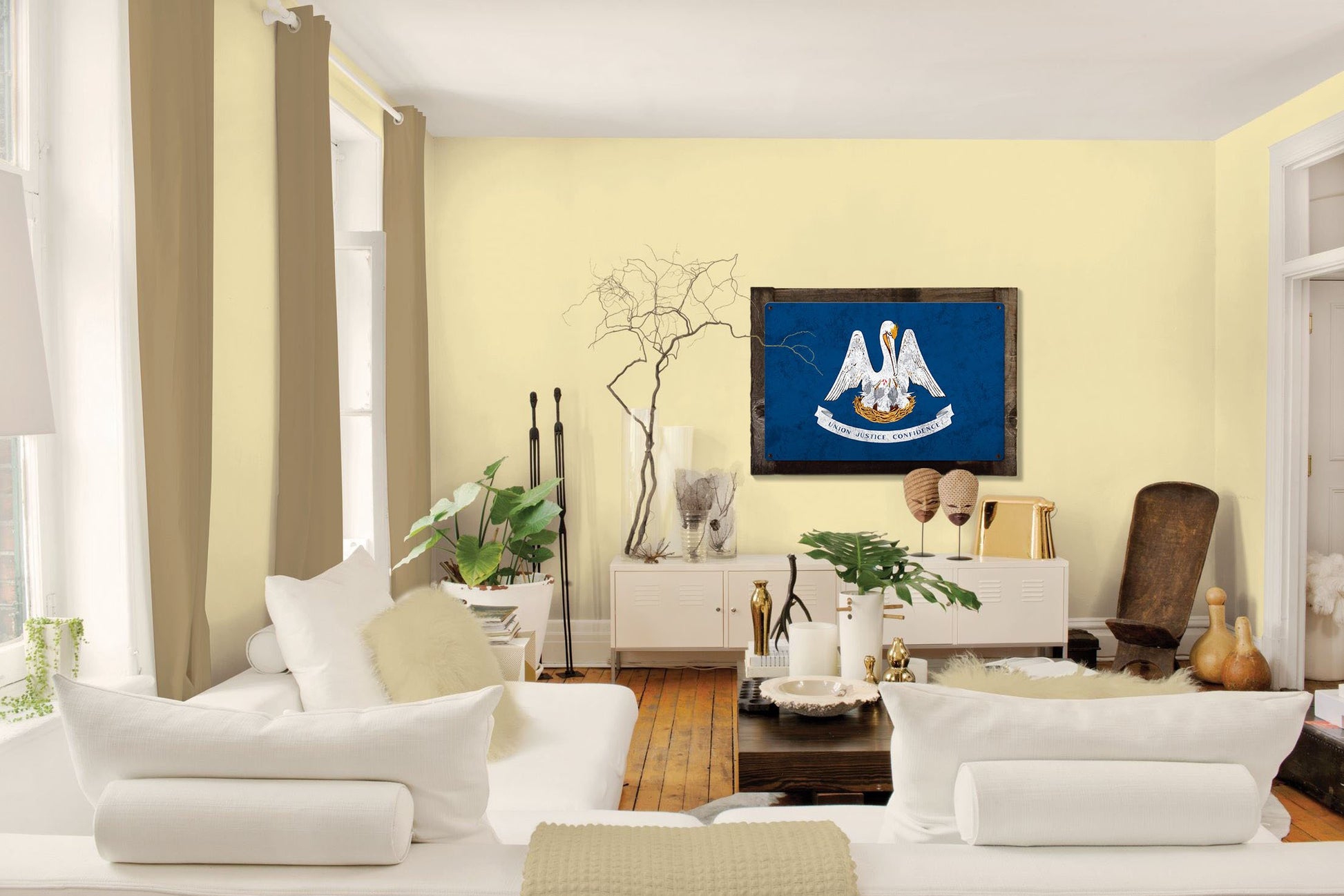 Louisiana State Flag, Union Justice Confidence, Metal Sign, Optional Rustic Wood Frame, Wall Decor, Wall Art, FREE SHIPPING!