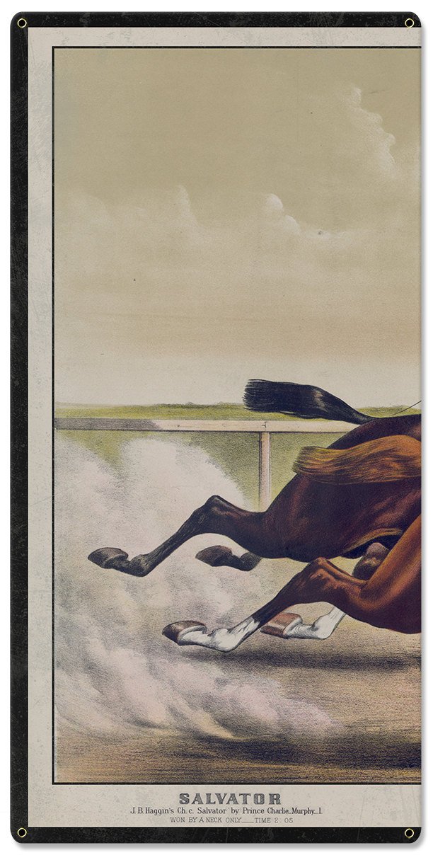 Salvator VS Tenny, Currier & Ives 1890, Horse Races, Horses, Racing, Triptych Metal Sign, Americana, Wall Decor, Wall Art 54"x36"