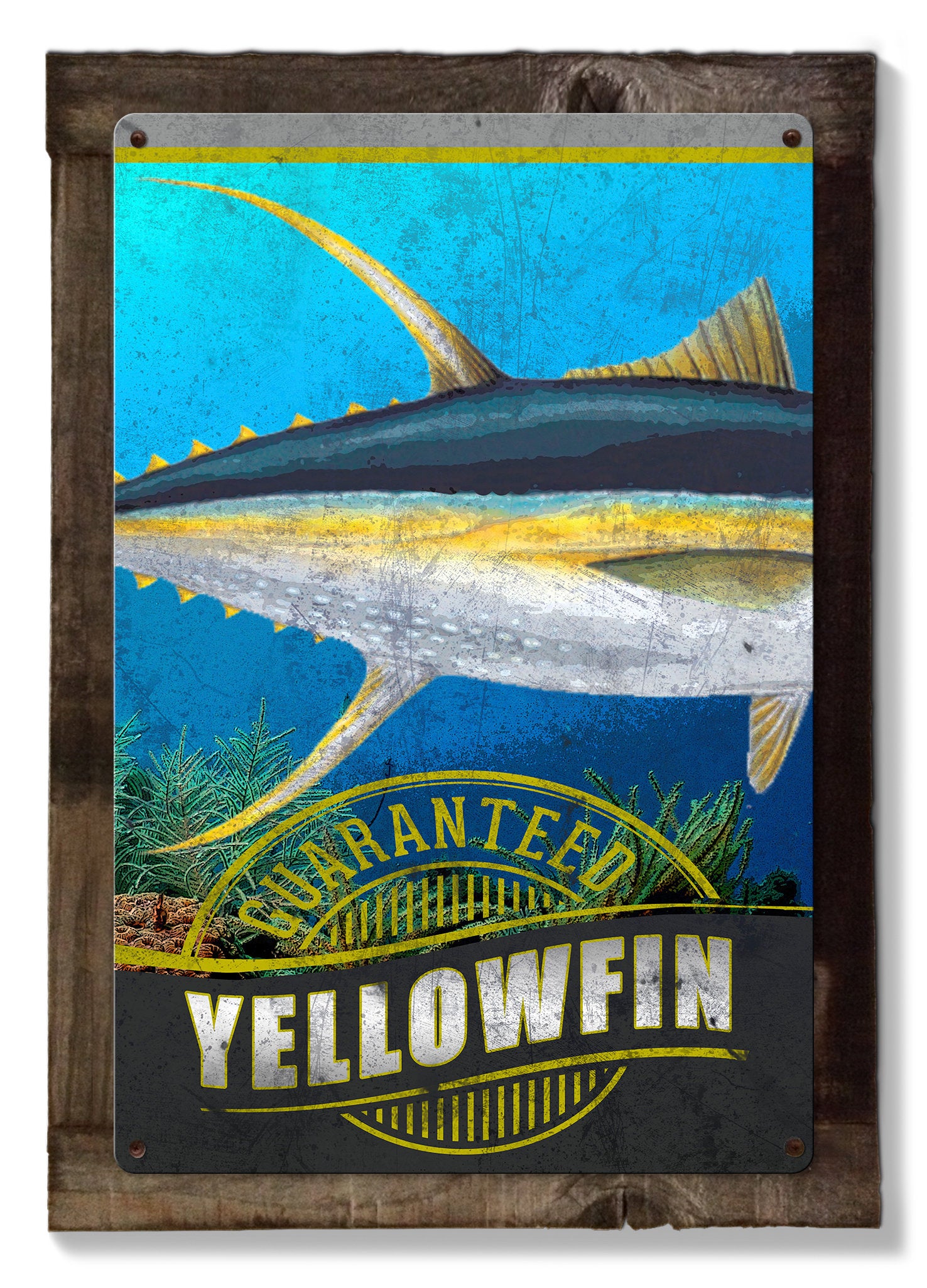 Ahi, Yellowfin Tuna, METAL Triptych, Optional Rustic Wood Frame, Sport Fishing, Wall Art, Ocean, Nautical