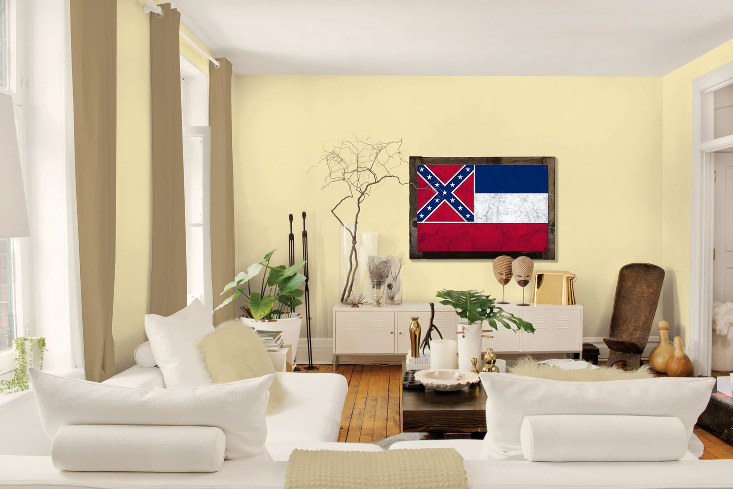 Mississippi State Flag, The Magnolia State, Metal Sign, Optional Rustic Wood Frame, Wall Decor, Wall Art, Vintage, FREE SHIPPING!