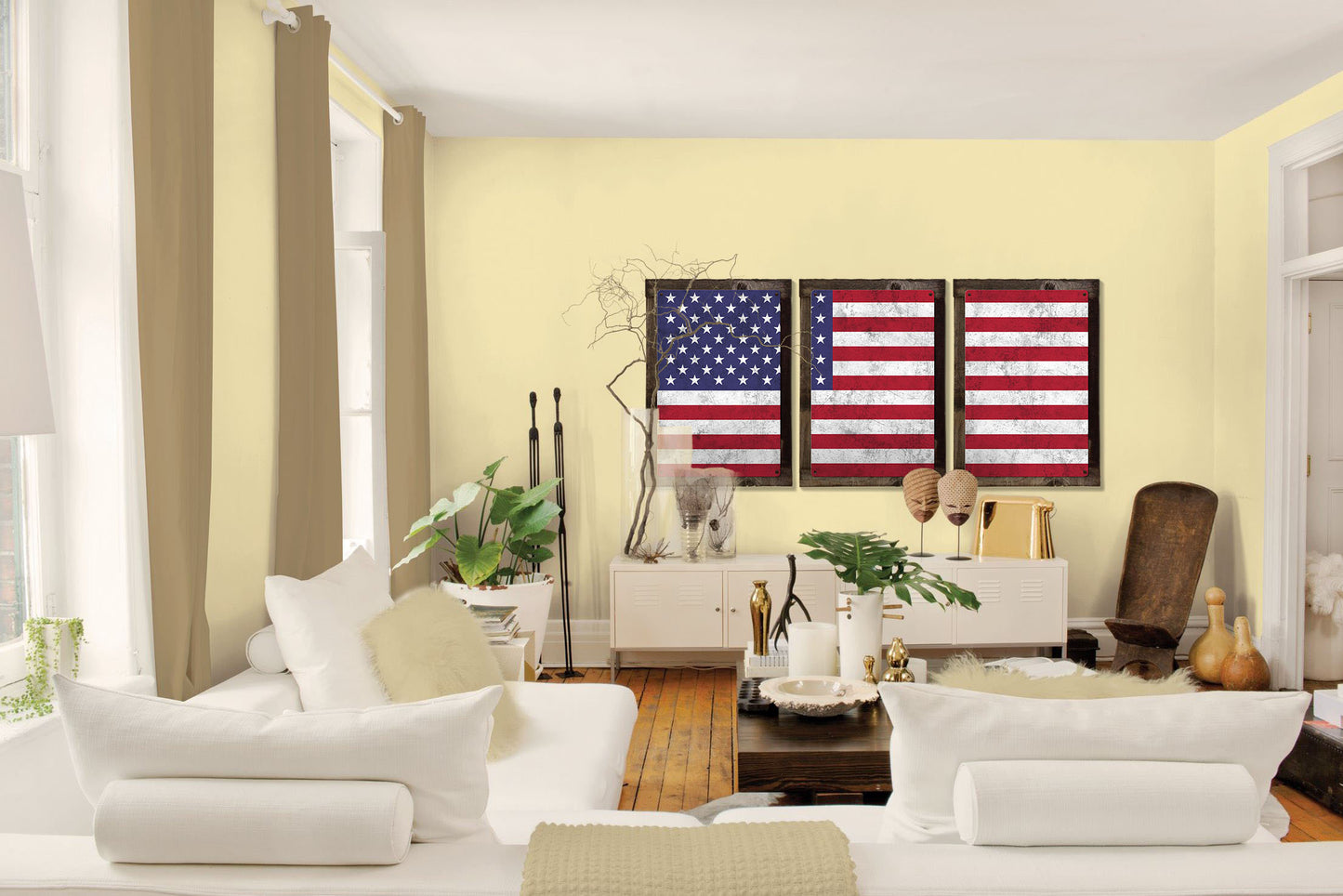 United States of America Flag, Triptych METAL Sign, Vintage, Antique, Decor, Wall Art , Optional Reclaimed Barn-wood Frame