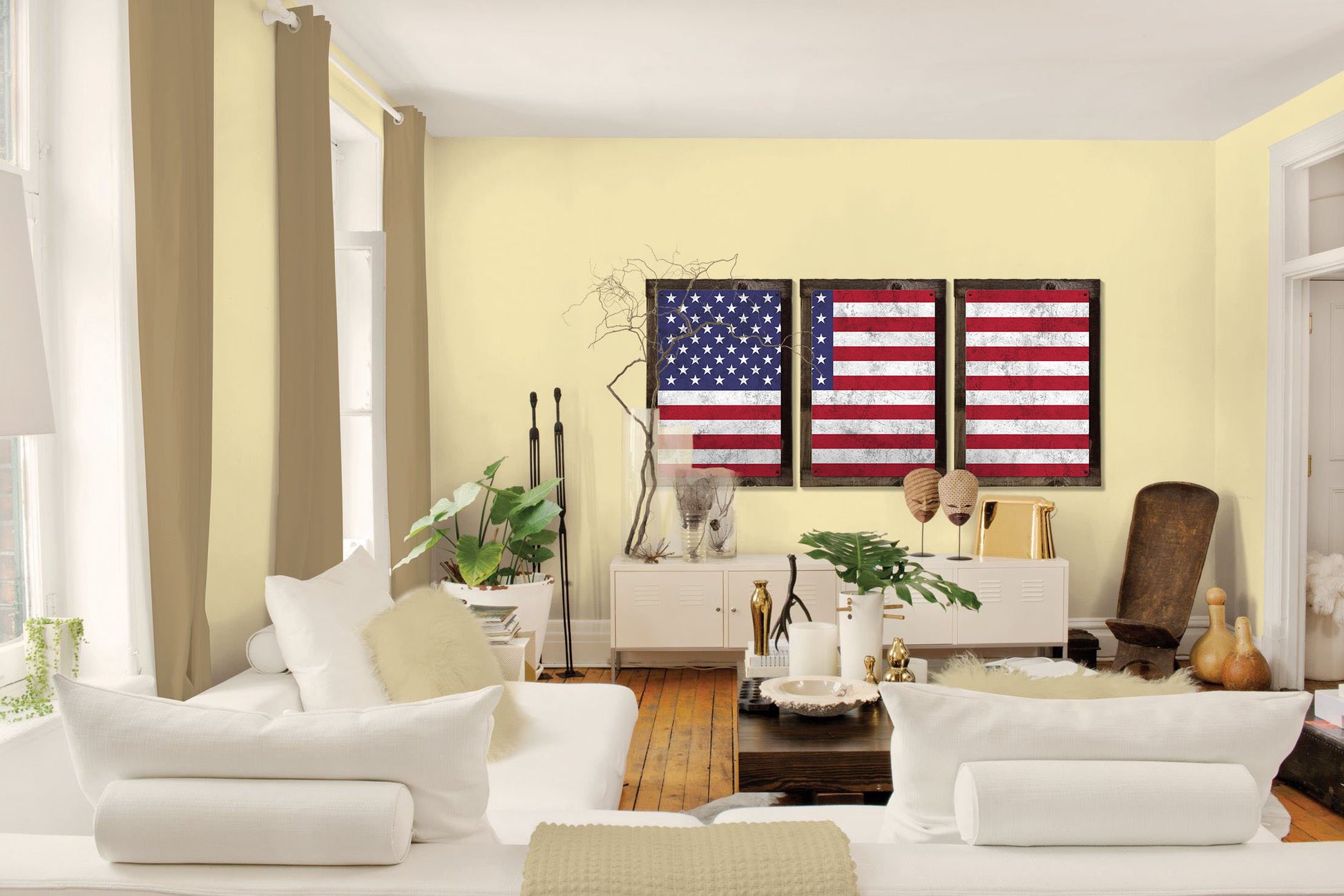 United States of America Flag, Triptych METAL Sign, Vintage, Antique, Decor, Wall Art , Optional Reclaimed Barn-wood Frame